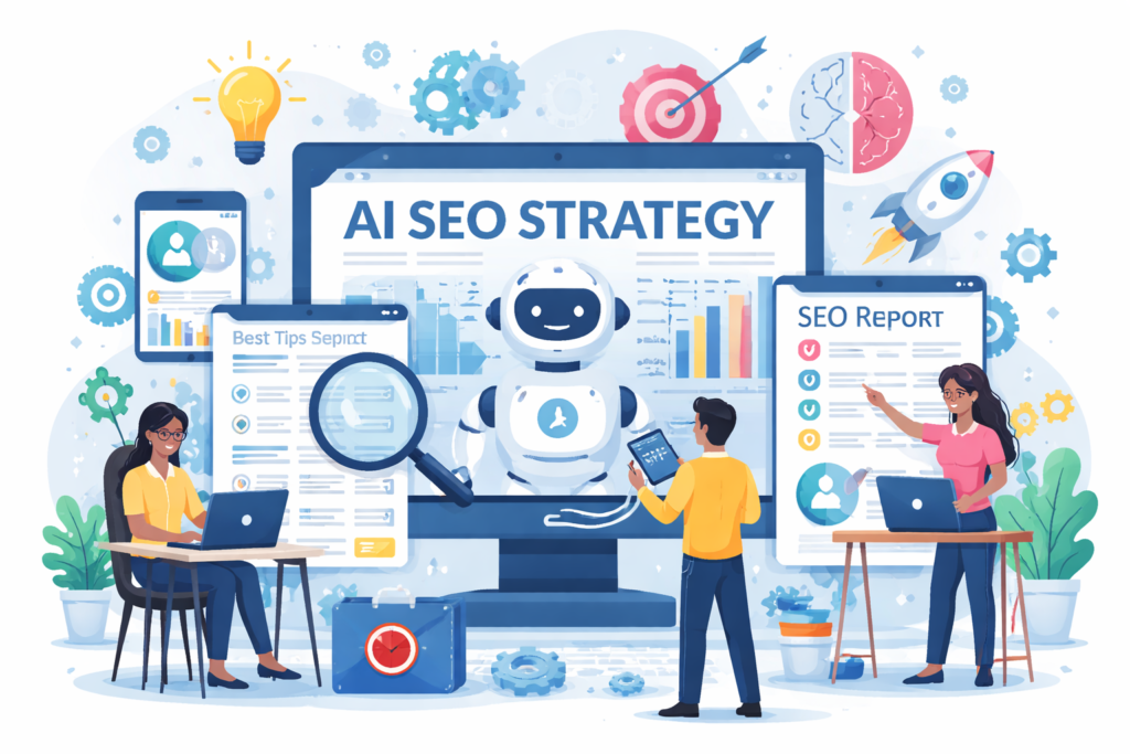 AI-driven-SEO-strategy-planning-scene-1024x683 How to Use AI Tools to Get SEO-Optimized Content to Rank on Google in 2026.